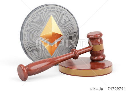 Ethereum with wooden gavel, 3D rendering Ethereum with wooden gavel, 3D rendering 74709744