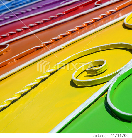 Metal texture of a piece of colored wall with a forged pattern Metal texture of a piece of colored wall with a forged pattern 74711700