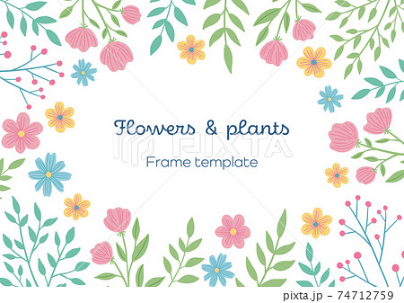 花と植物のフレームテンプレートのイラスト素材