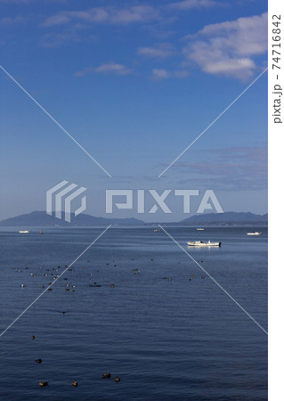 早朝の宍道湖としじみ漁の風景 島根県松江市 早朝の宍道湖としじみ漁の風景 島根県松江市 74716842