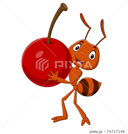 Cute ant cartoon carrying a cherry 74717140