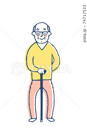 杖をつく笑顔のおじいちゃん 74717533