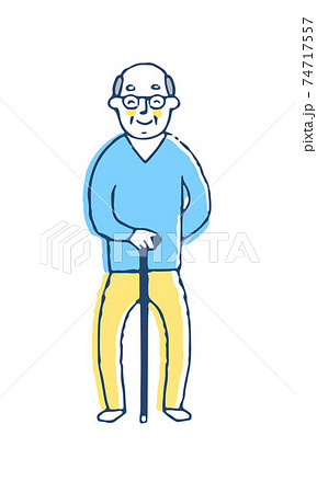 杖をつく笑顔のおじいちゃんのイラスト素材