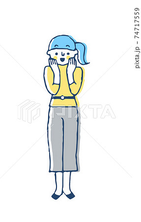 頬に手を当てて喜ぶ若い女性 頬に手を当てて喜ぶ若い女性 74717559