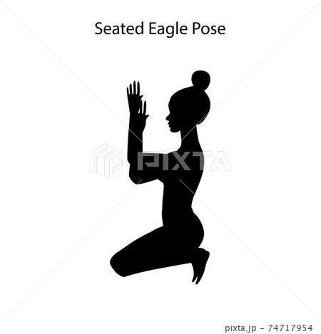 Group of young sporty attractive people in yoga studio, practicing yoga  lesson with instructor, sitting on floor in easy seated eagle yoga pose.  Healthy active lifestyle, working out in gym. Stock Photo |