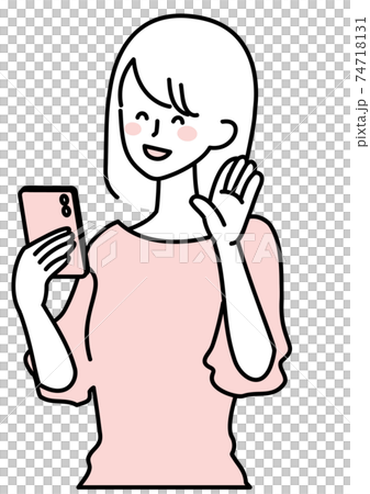 スマホを持った女性のイラストのイラスト素材