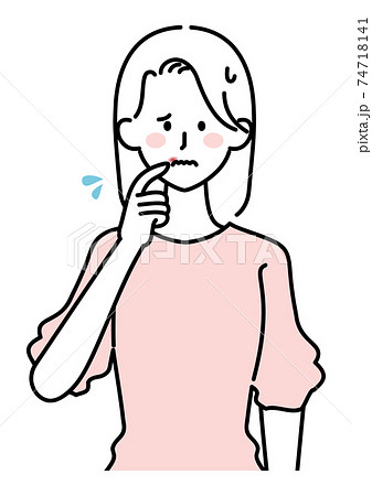 口唇ヘルペスの女性イラスト 74718141