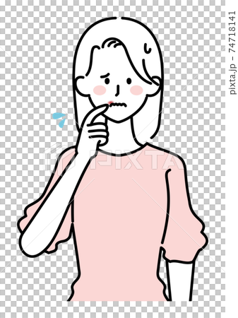 口唇ヘルペスの女性イラスト 74718141