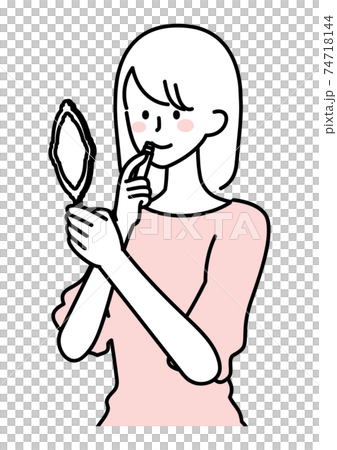 リップクリームを塗る女性のイラスト リップクリームを塗る女性のイラスト 74718144