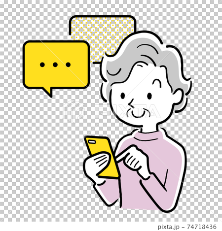 Vector illustration material: Senior woman exchanging messages on a smartphone 74718436