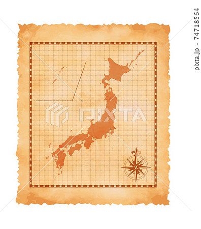 色褪せたボロボロの古地図ベクターイラスト 日本地図のイラスト素材