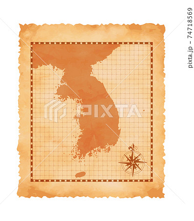 色褪せたボロボロの古地図ベクターイラスト / 韓国・朝鮮半島