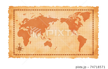 色褪せたボロボロの古地図ベクターイラスト 世界地図のイラスト素材