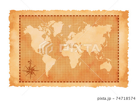 色褪せたボロボロの古地図ベクターイラスト 世界地図のイラスト素材