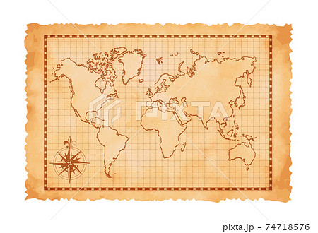 色褪せたボロボロの古地図ベクターイラスト 世界地図のイラスト素材