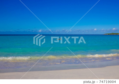 The view of beach on Half Moon Cay island at Bahamas. 74719004