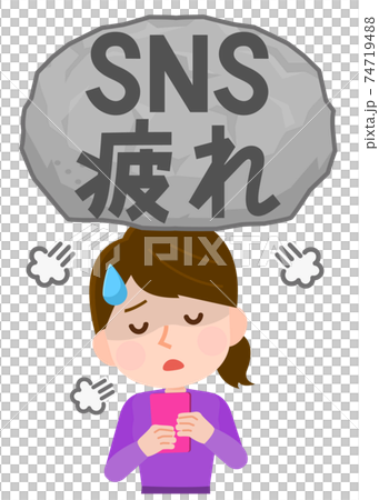 SNSで疲れる女性 SNS疲れ イラスト SNSで疲れる女性 SNS疲れ イラスト 74719488