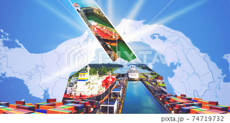 Collage about Panama Canal at Panama. 74719732