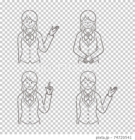 受付嬢の線画イラストのイラスト素材