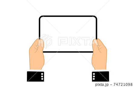 Hands holding tablet computer with blank screen. Flat design concept on isolated background. Eps 10 vector. Business concept 74721098
