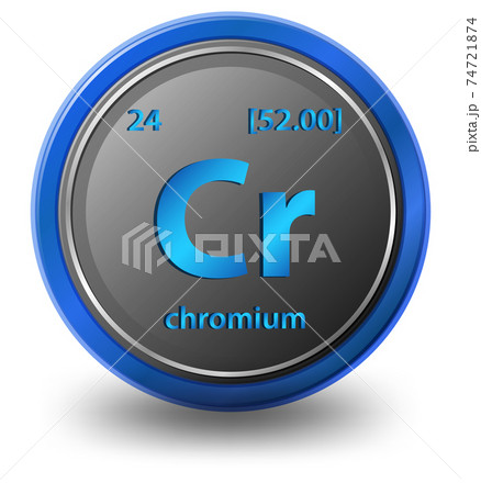 Chromium chemical element. Chemical symbol with atomic number and atomic mass. 74721874