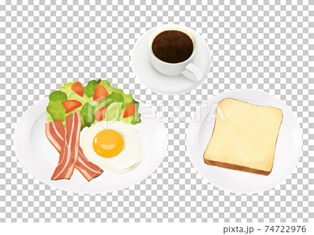 コーヒーとパンとサラダの朝食のイラスト 白背景 ベクター 切り抜き のイラスト素材