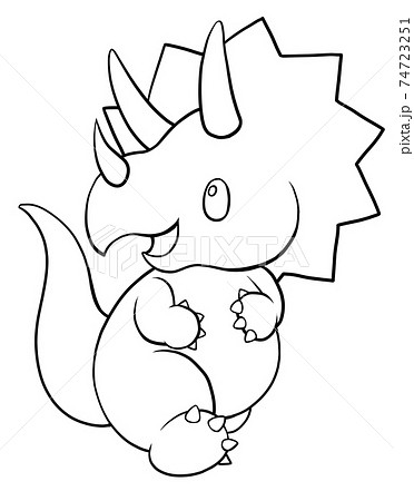 笑顔で歩くトリケラトプスの線画 のイラスト素材