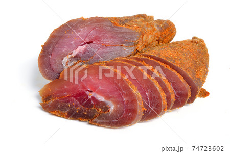 Spicy Turkey basturma isolated on white background 74723602