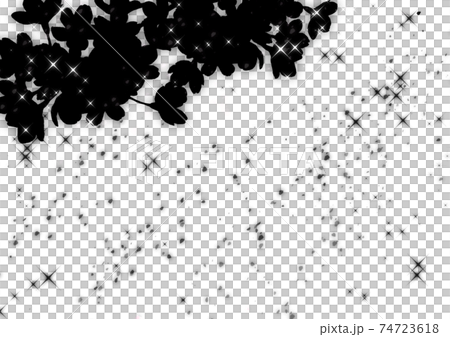 きらめく満開の桜と桜吹雪のシルエットモノクロ 横 のイラスト素材