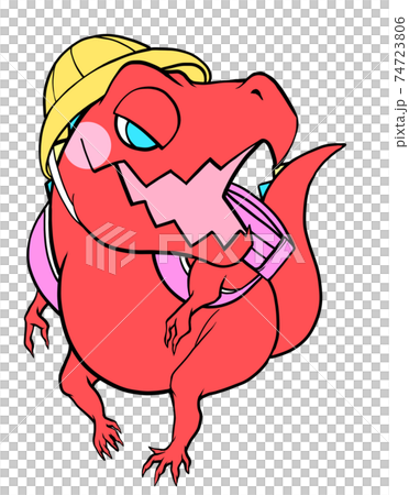 ランドセルを背負った笑顔のティラノサウルス	 74723806