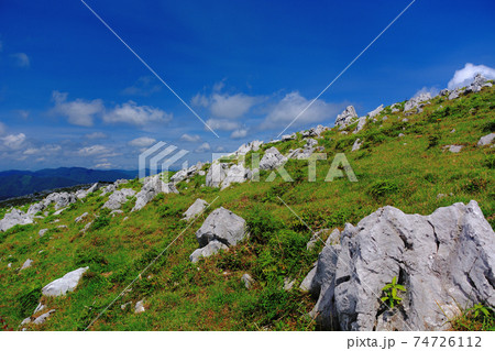 四国カルスト・青空をバックに立ち並ぶ奇岩の群れ・愛媛県・高知県(4) 四国カルスト・青空をバックに立ち並ぶ奇岩の群れ・愛媛県・高知県(4) 74726112