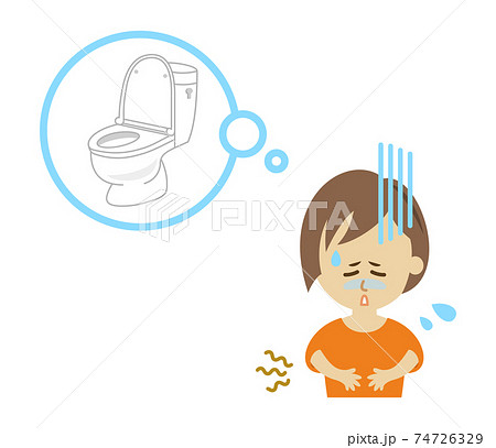 お腹が痛くてトイレに行きたい女性のイラストイメージ お腹が痛くてトイレに行きたい女性のイラストイメージ 74726329