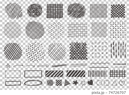 可用作背景和裝飾的各種手繪線條和圖案（白色背景）-插圖素材[74726707 