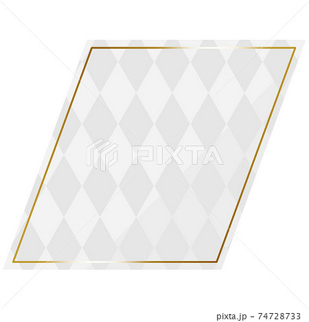 平行四辺形のフレーム ホワイト ゴールド 全面にダイヤパターンのイラスト素材