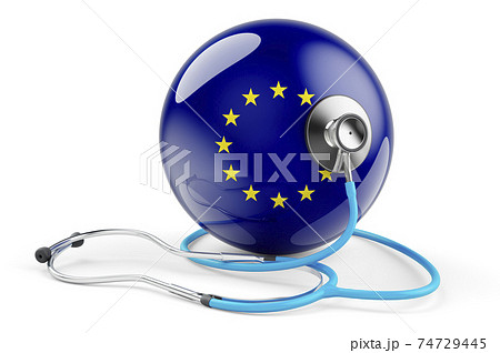 The European Union flag with stethoscope. Health care in the European Union concept, 3D rendering 74729445