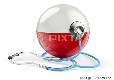 Polish flag with stethoscope. Health care in Poland concept, 3D rendering Polish flag with stethoscope. Health care in Poland concept, 3D rendering 74729472
