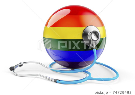 LGBT rainbow flag with stethoscope, 3D rendering 74729492