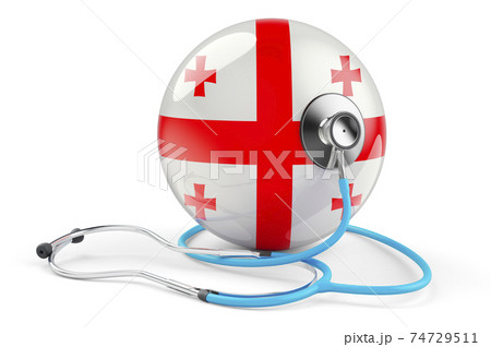 Georgian flag with stethoscope. Health care in Georgia concept, 3D rendering Georgian flag with stethoscope. Health care in Georgia concept, 3D rendering 74729511