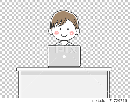 Illustration of a Japanese businessman working on a laptop 74729716