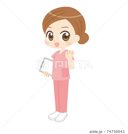 スクラブを着た看護師のアニメ風キャラクターのイラスト素材