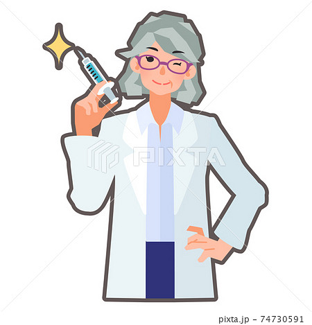 白衣を着たお医者さんが注射器を構えているイラストのイラスト素材 白衣を着たお医者さんが注射器を構えているイラストのイラスト素材