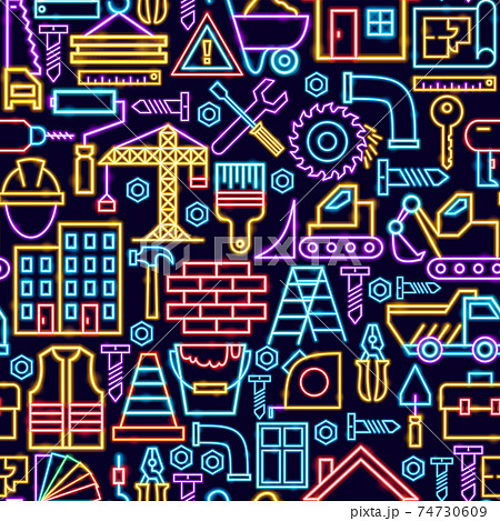 Construction Seamless Neon Pattern 74730609