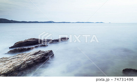 Long Exposure of Sea with Smooth Wave and Rock landscape. Nature of Seascape vacation holiday season time for relax travel 74731496