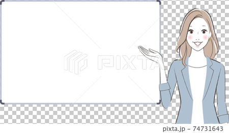 笑顔で案内するビジネスウーマン ホワイトボード 笑顔で案内するビジネスウーマン ホワイトボード 74731643