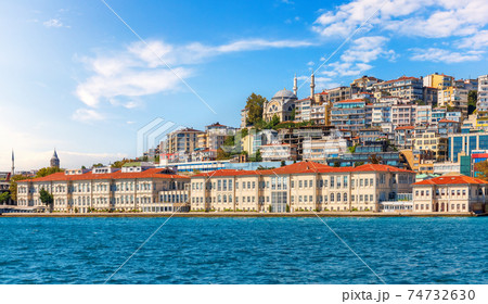 The coast of Istanbul with Cihangir Mosque, Bosphorus, Turkey The coast of Istanbul with Cihangir Mosque, Bosphorus, Turkey 74732630
