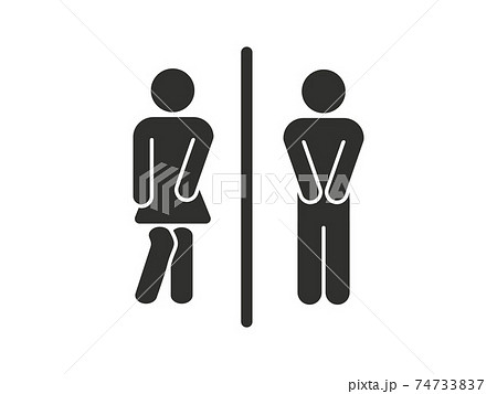 Funny characters for WC door. Vector black silhouette. Funny characters for WC door. Vector black silhouette. 74733837