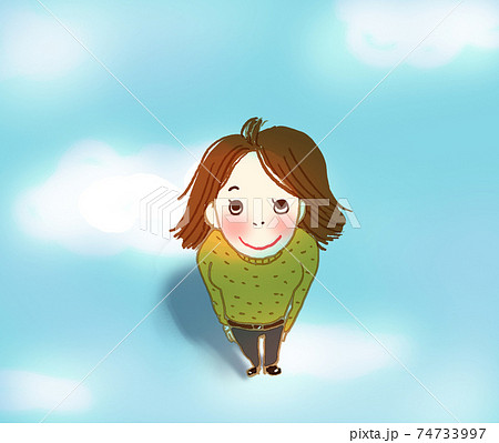 空を見上げる女の子のイラスト素材