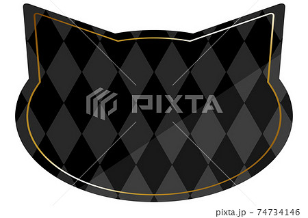 ねこ型のフレーム　ブラック＆ゴールド　全面にダイヤパターン　横位置 74734146