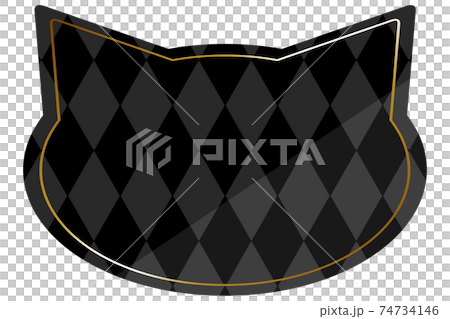 ねこ型のフレーム　ブラック＆ゴールド　全面にダイヤパターン　横位置 74734146