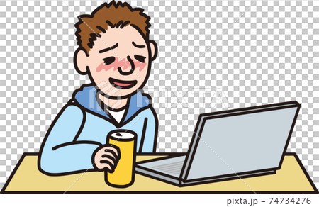 オンライン飲み会後半酔った男性 74734276